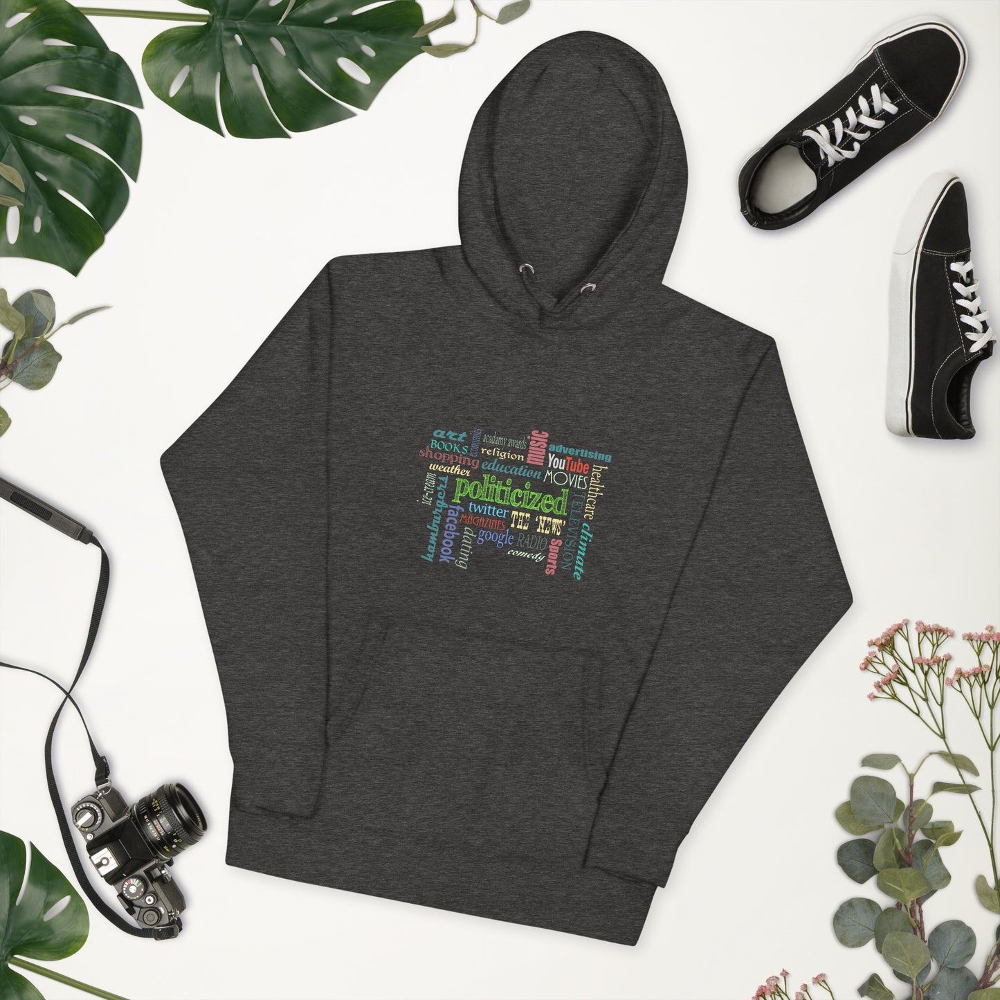“Everything Is Politicized” Word Cloud Hoodie – Anti-Agenda Hoodie for Men