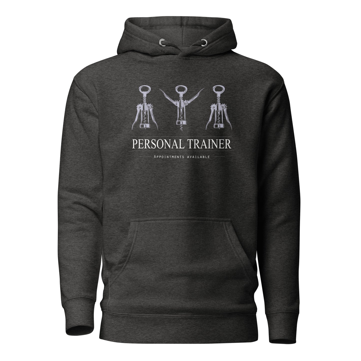 Women’s Hoodie – Cozy “Personal Trainer” Corkscrew Hoodie for Wine Lovers Who Lift Glasses, Not Weights