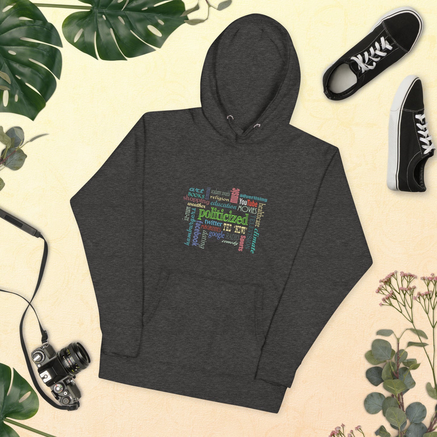 “Everything Is Politicized” Word Cloud Hoodie – Anti-Agenda Hoodie for Men