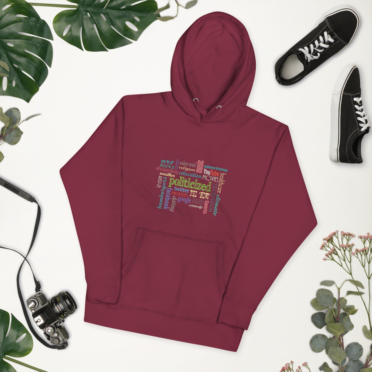“Everything Is Politicized” Word Cloud Hoodie – Anti-Agenda Hoodie for Men