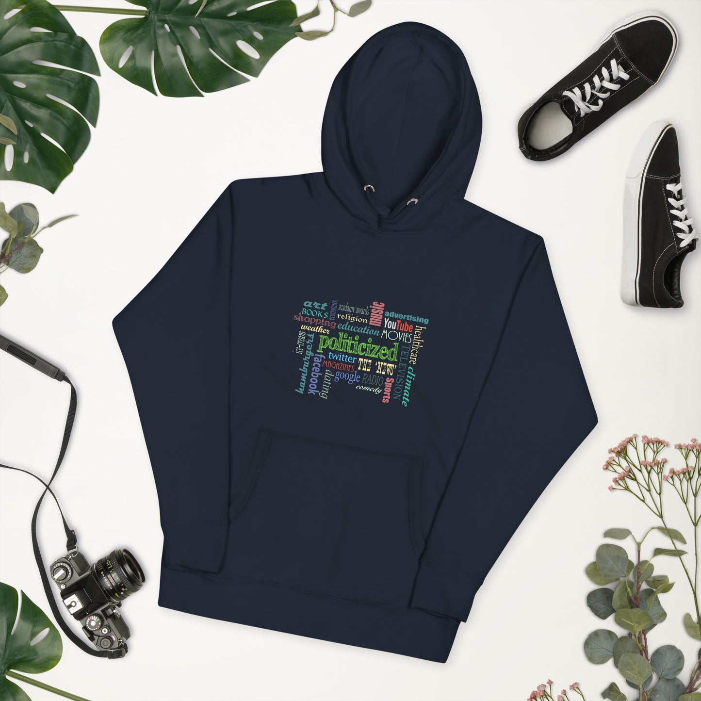 “Everything Is Politicized” Word Cloud Hoodie – Anti-Agenda Hoodie for Men