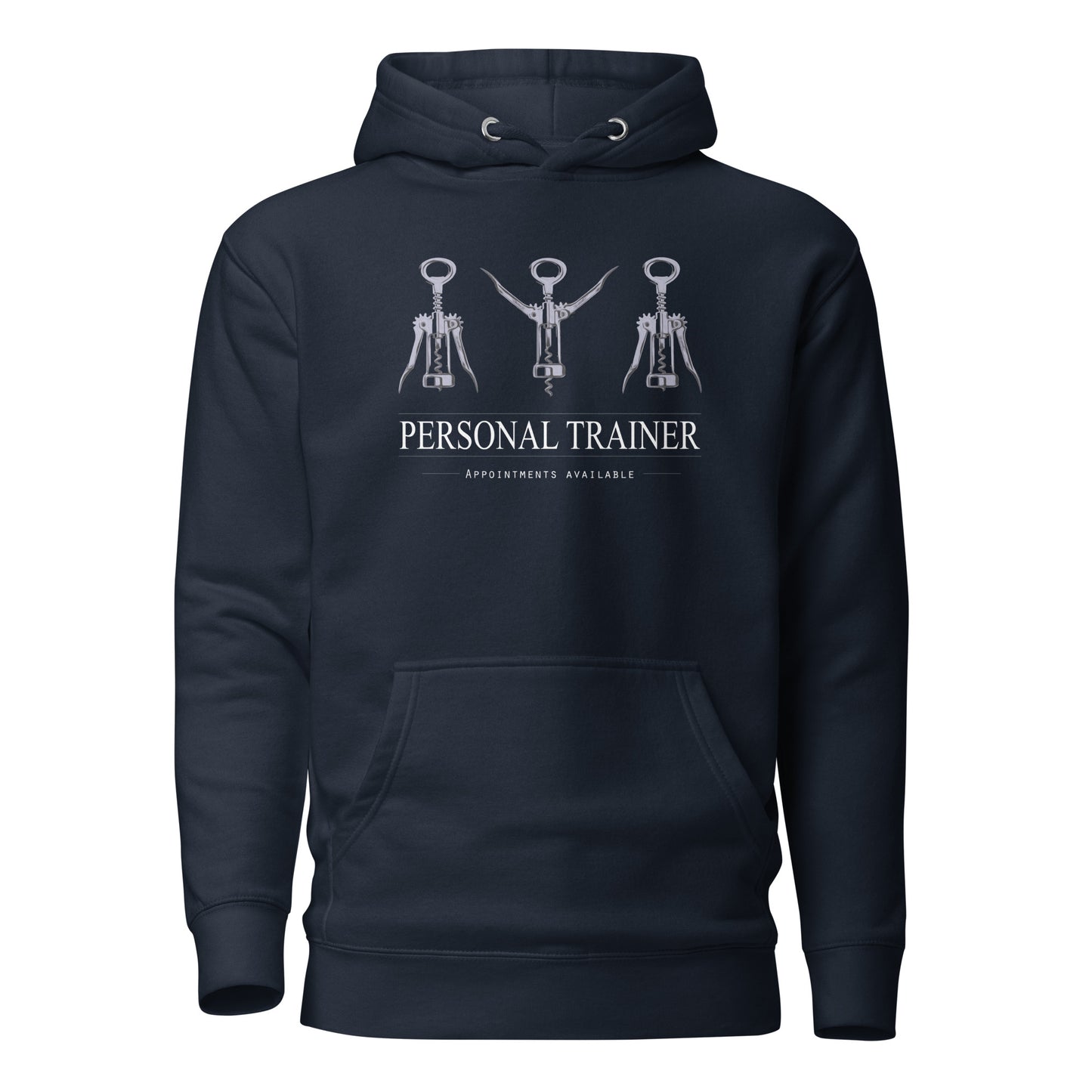 Women’s Hoodie – Cozy “Personal Trainer” Corkscrew Hoodie for Wine Lovers Who Lift Glasses, Not Weights
