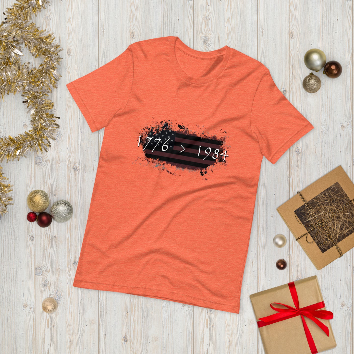1776 > 1984 Men’s T-Shirt – Distressed American Flag Graphic Tee for Free Thinkers